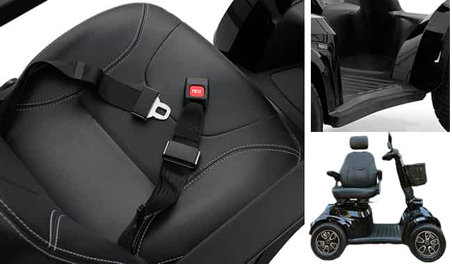 Le siège multi-réglable et l’espace de pied de scooter Life Mobility Presto S